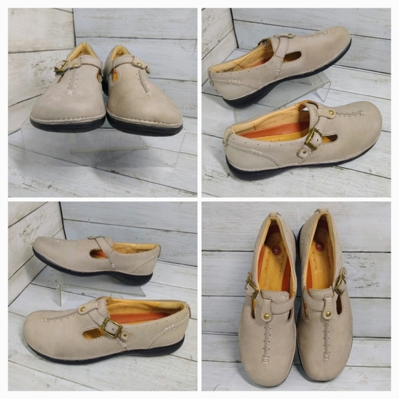 Clarks Unstructured Women 7N Grey Suede Lthr Mary Jane Adjustable Strap Buckle - Picture 4 of 6